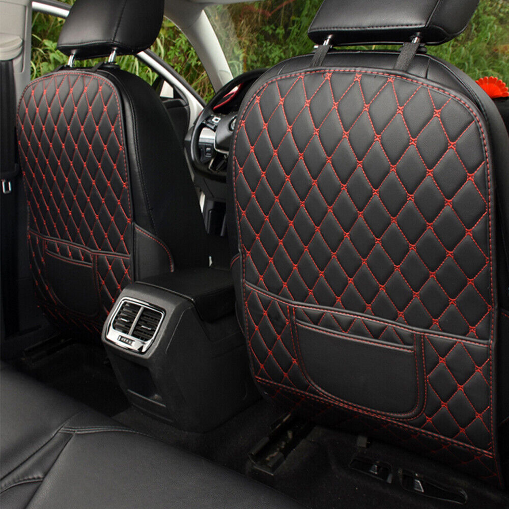 Car Seat Back Anti-Kick Pad Mat PU Leather Protector Storage Cover