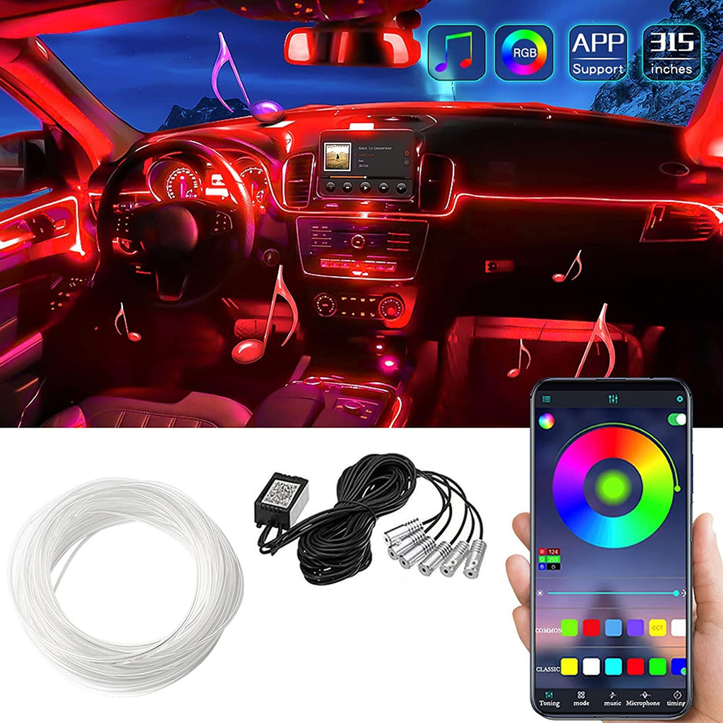 6M RGB LED Car Interior Fiber Optic Neon Wire Strip Light Kit
