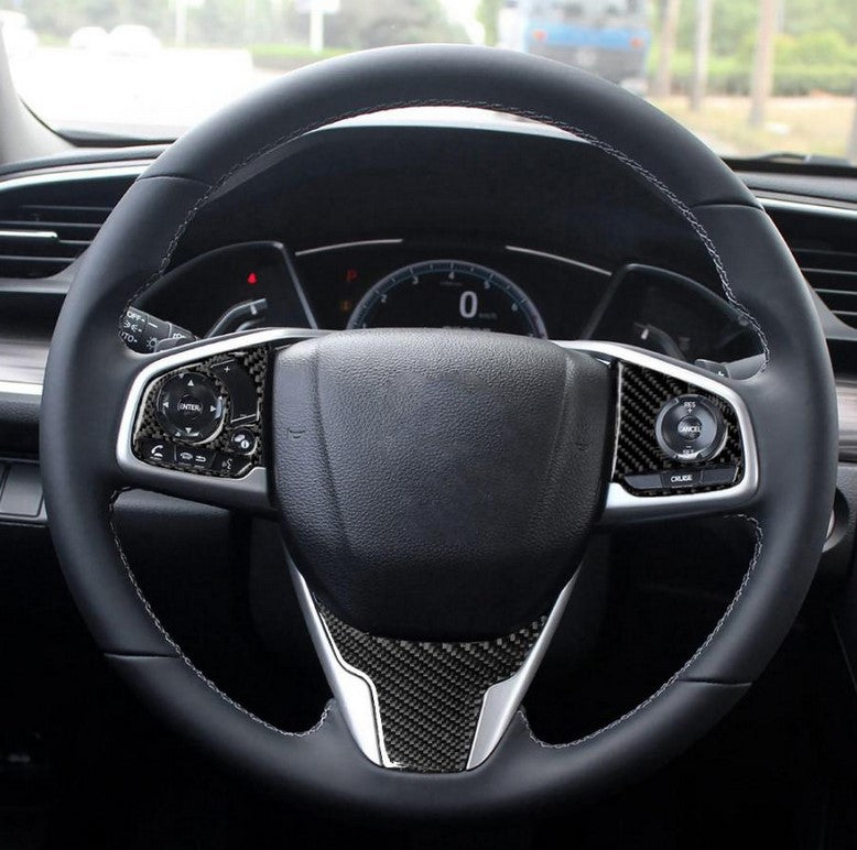 Carbon Fiber Steering Wheel Trim Cover 2016+ Honda Civic