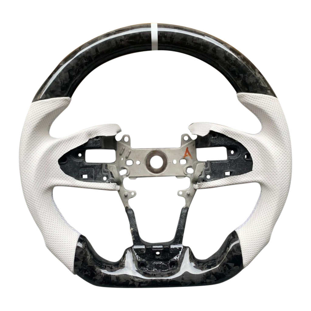 White Leather Forged Carbon Fiber Steering Wheel Civic/Accord