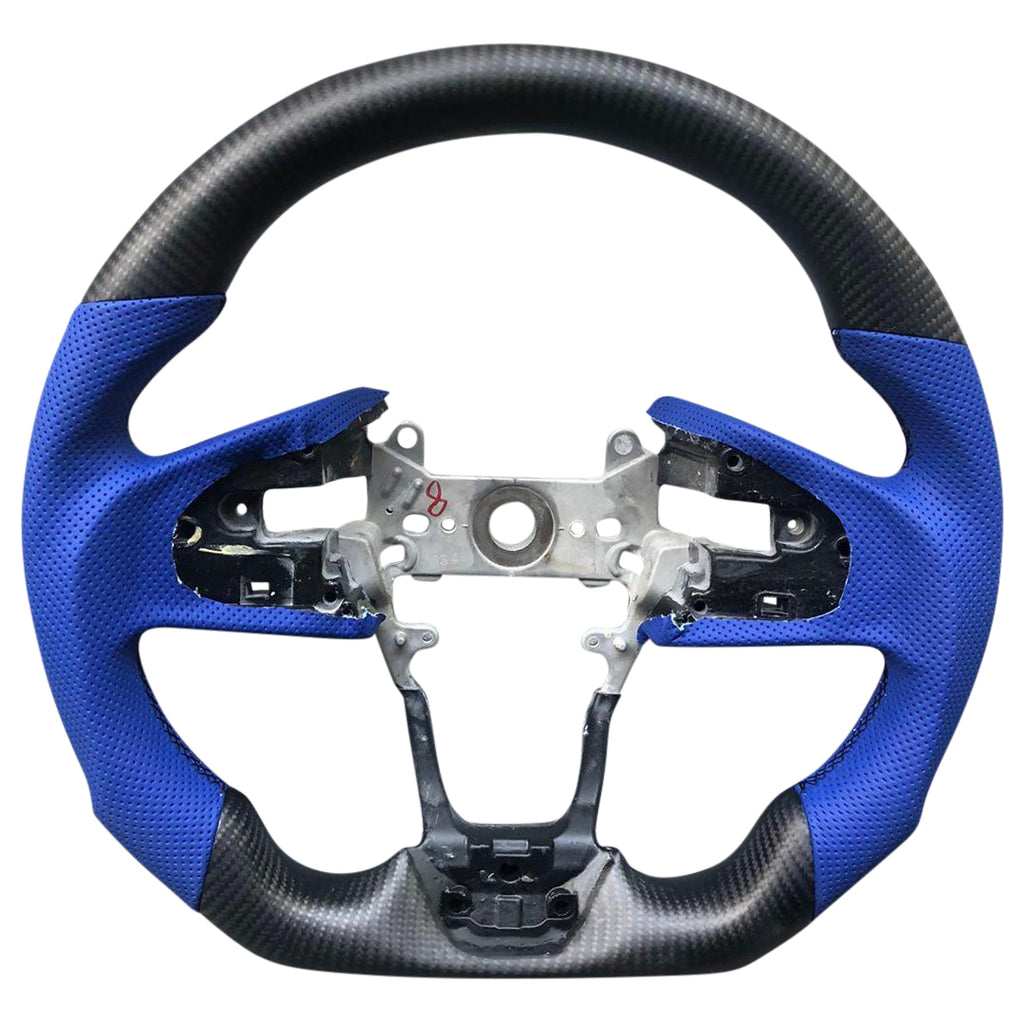 Blue Leather Matte Carbon Fiber Steering Wheel 2016+ Honda Civic
