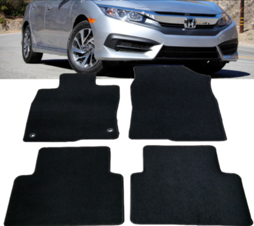 2016-2020 Honda Civic 4DR Black Nylon Front & Rear Floor Mats Carpet 4Pcs