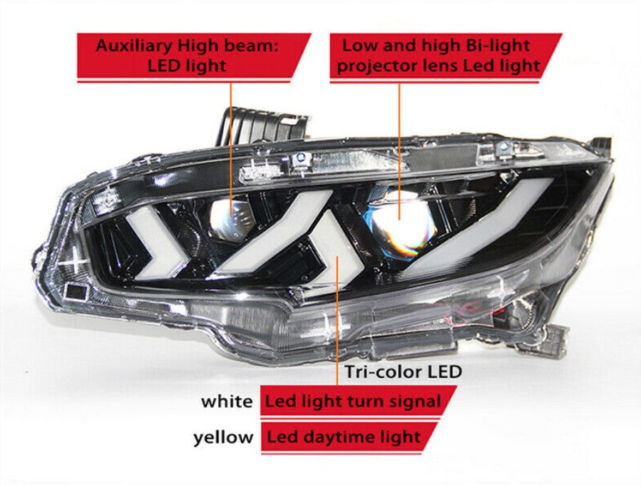 Lambo Style LED Animation RGB Headlight 2016+ Honda Civic
