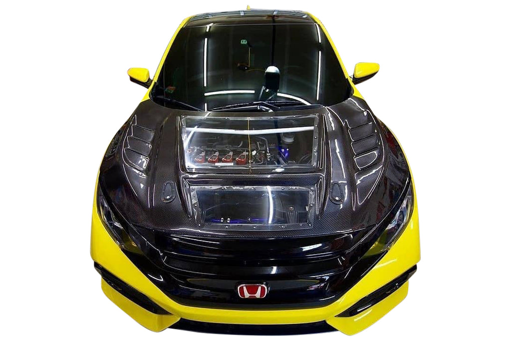 V2 Carbon Fiber + Clear Hood 2016+ Honda Civic