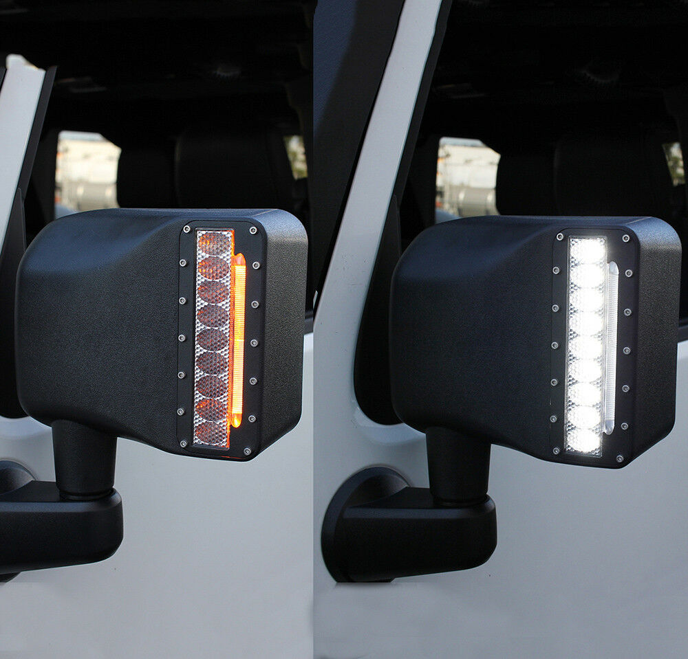 LED Side Mirrors Clear w/ Turn Signal Lights 2007-2018 Jeep Wrangler JK