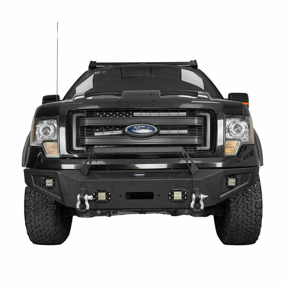 Front Winch Bumper + Rear Bumpers w/ LED Square Lights 2009-2014 Ford F150