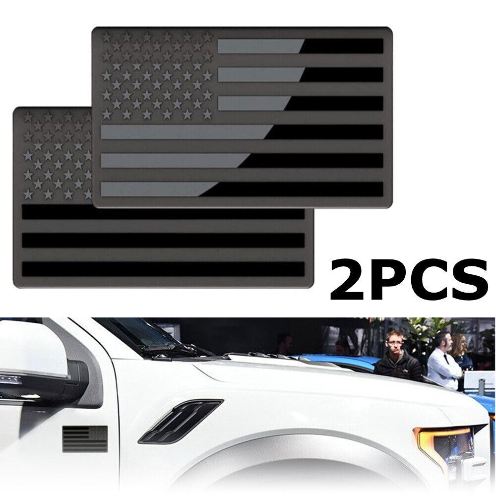 2X American US Flag Car Stickers Metal Emblem Badge