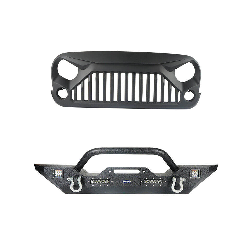 Bull Bar Front Bumper & Angry Black Bird Front Grille Jeep Wrangler JK 2007-2018