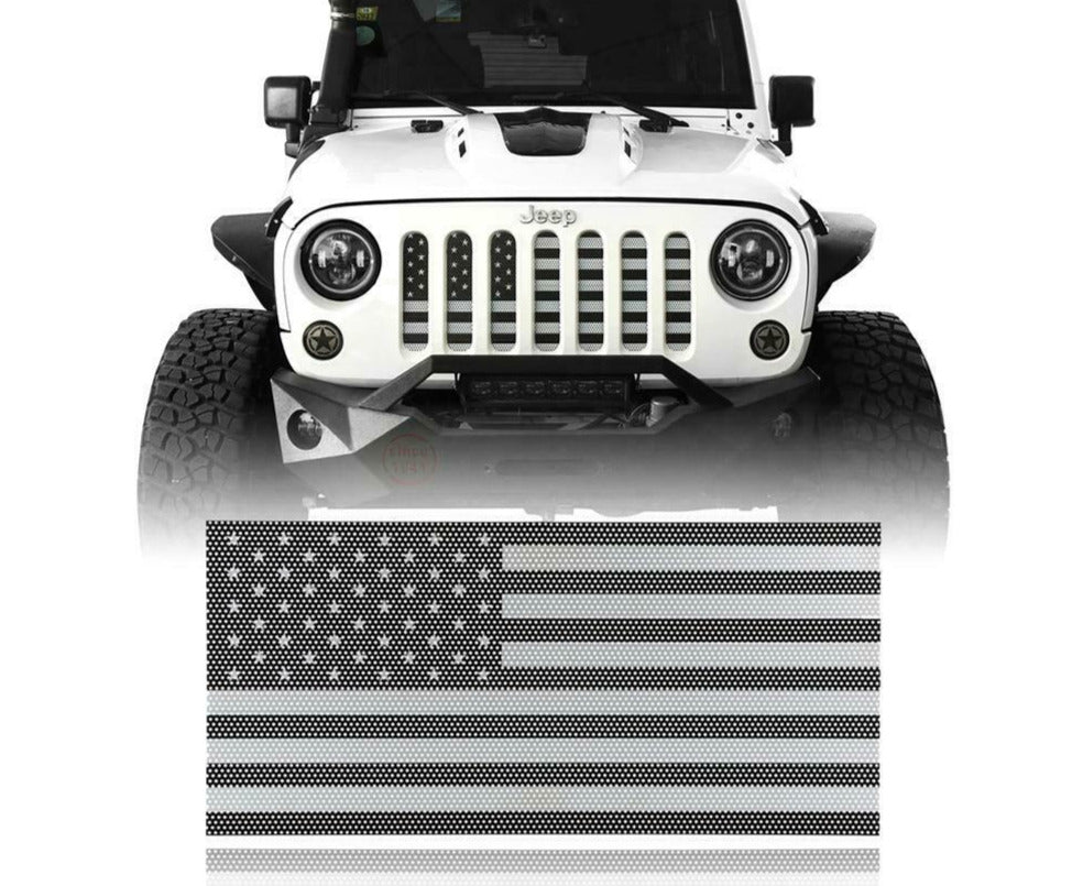 Black Front USA Flag Grille Insert Mesh Guard Jeep Wrangler JK 2007-2018