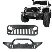 Load image into Gallery viewer, Bull Bar Front Bumper &amp; Angry Black Bird Front Grille Jeep Wrangler JK 2007-2018