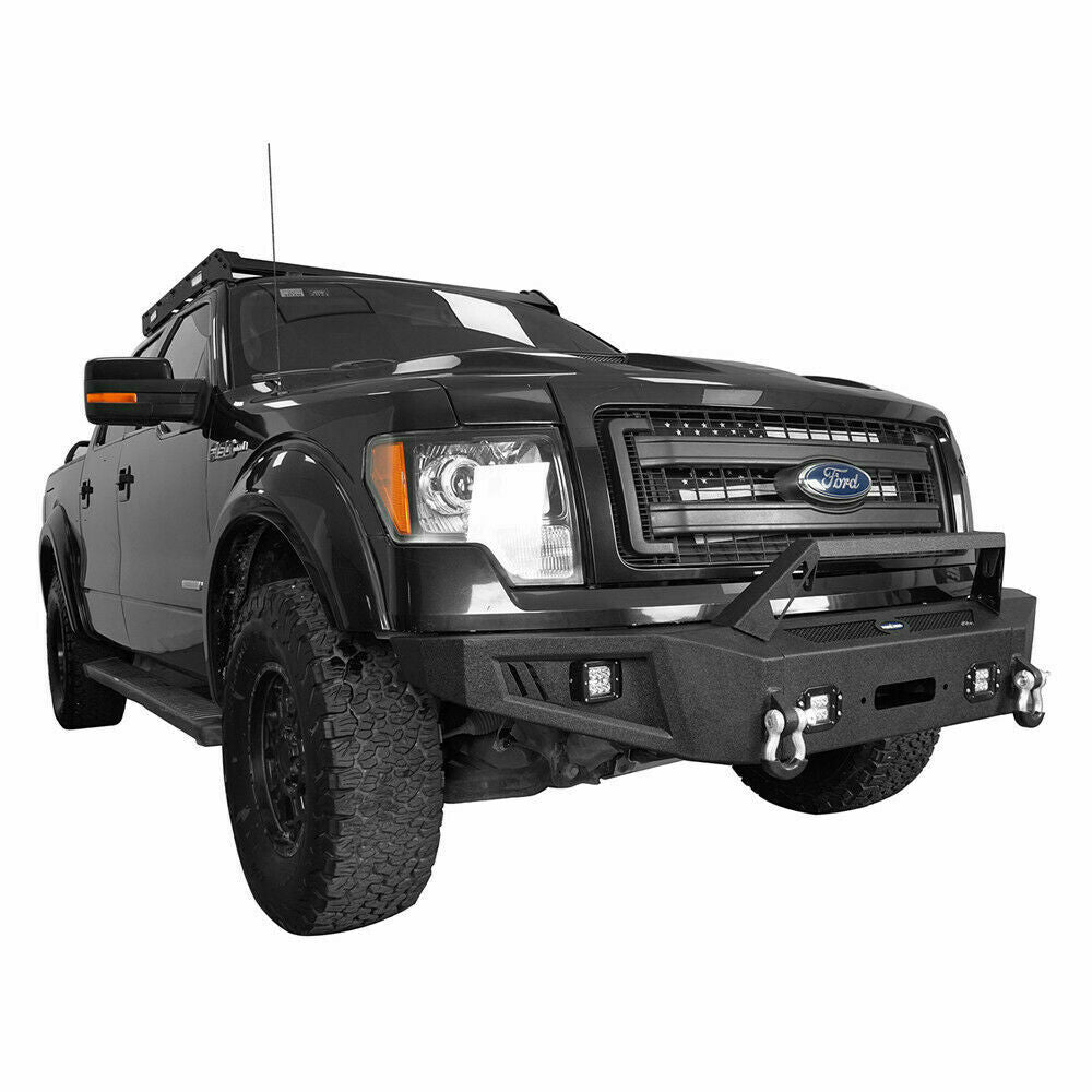 Front Winch Bumper + Rear Bumpers w/ LED Square Lights 2009-2014 Ford F150
