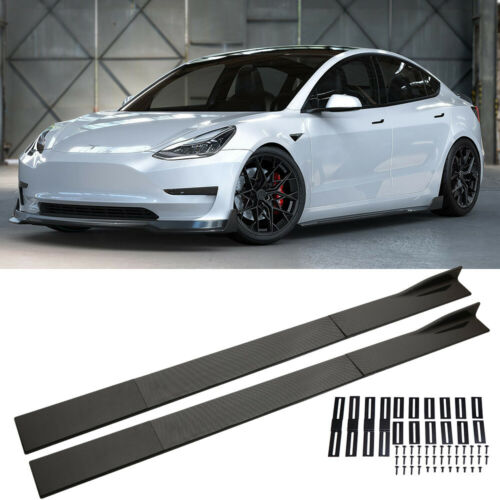 Carbon Fiber Style Side Skirts Extension Splitters 2012-2022 Tesla Model 3 Y