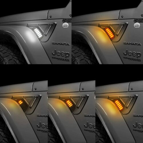 LED Fender Side Marker Lights DRL Dynamic Turn Signal 2018-2022 Jeep Wrangler JL