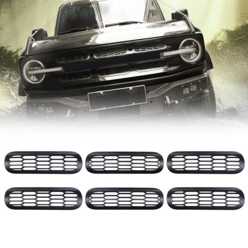Black Front Grille Inserts Mesh Net Cover Trim 2021-2023 Ford Bronco