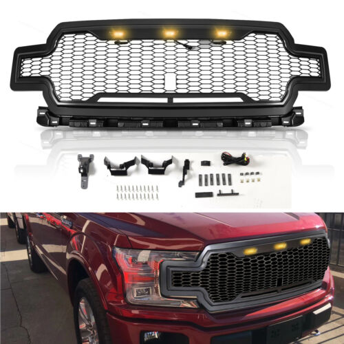 Front Bumper Mesh Raptor Style Grill + LED DRL Lights 2018-20 Ford F150