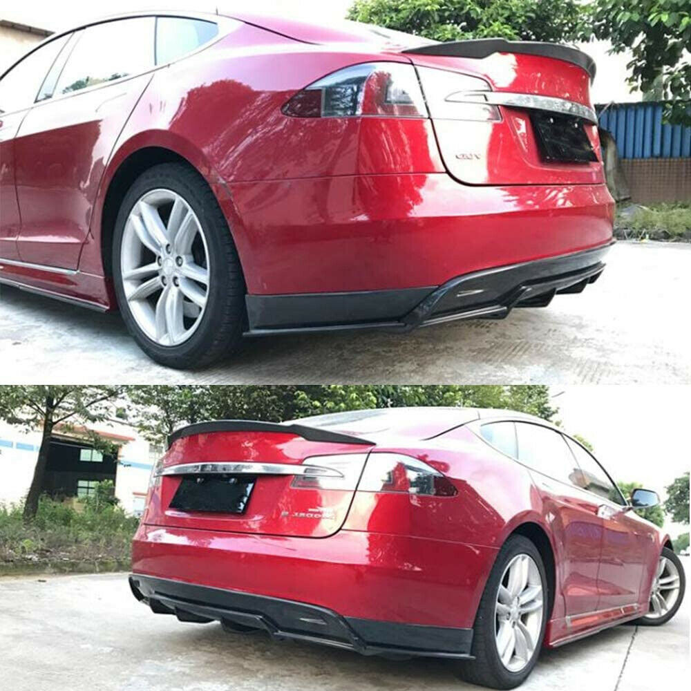 V Style Carbon Fiber Rear Bumper Lip Diffuser Spoiler For 2012+ Tesla Model S 60D P85