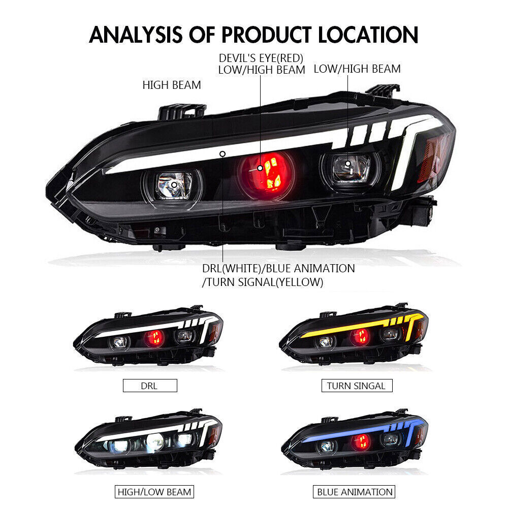 Devil Eye Style LED Projector Sequential Headlights 2022+ Honda Civic 11th Gen